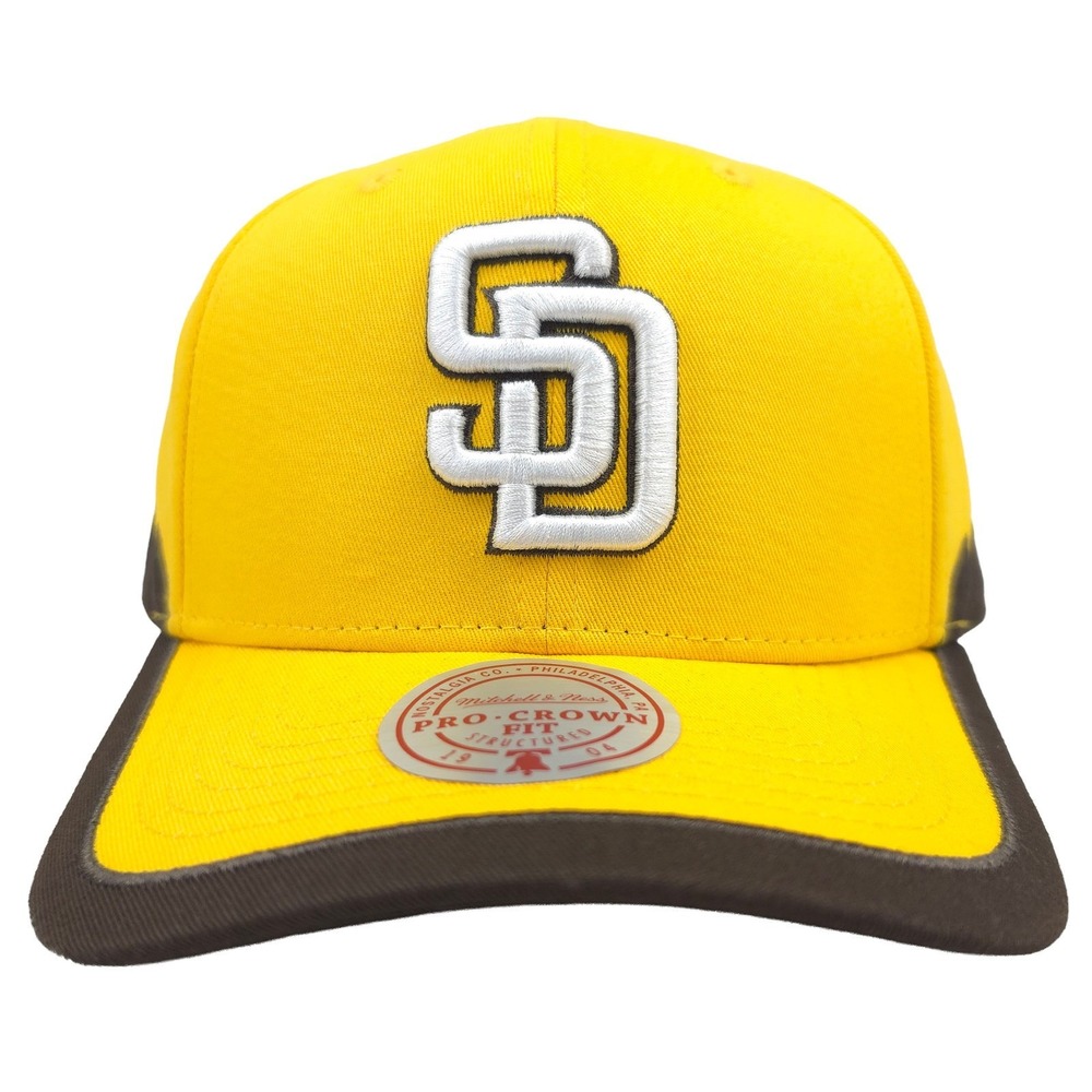 San Diego Padres Mitchell & Ness MLB Pro Fit Snapback Hat Cap 3D Logo Yellow NWT